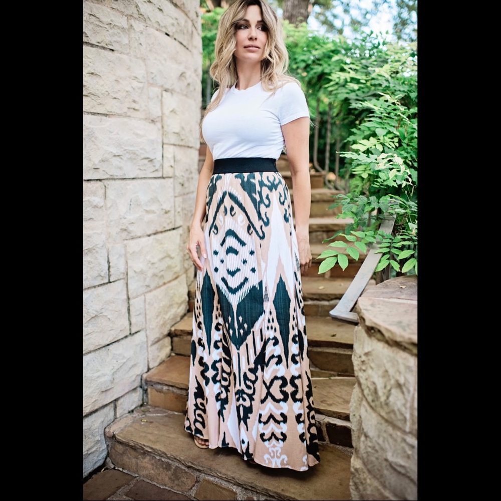 Sheridan French Allegra Skirt in Tan + Black Ikat